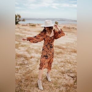 Lush floral Midi Dress Holiday Party Dress Wedding Guest Dress